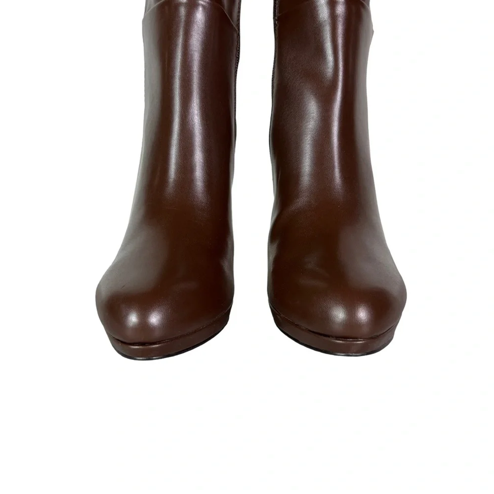 Nine West Brown Two-Tone Knee High Leather & Suede Stiletto Boots - Picture 4 of 12